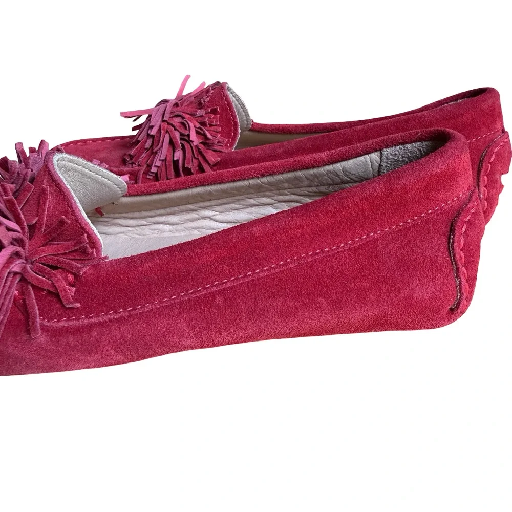 M. Gemi Italy Red Driving Loafers Flats Slip On Suede Leather Shoes 36.5 / 6 .5